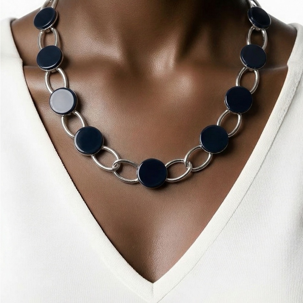 Macy’s Alfani Silver-Tone Link & Colored Disc All-Around Statement Necklace NEW